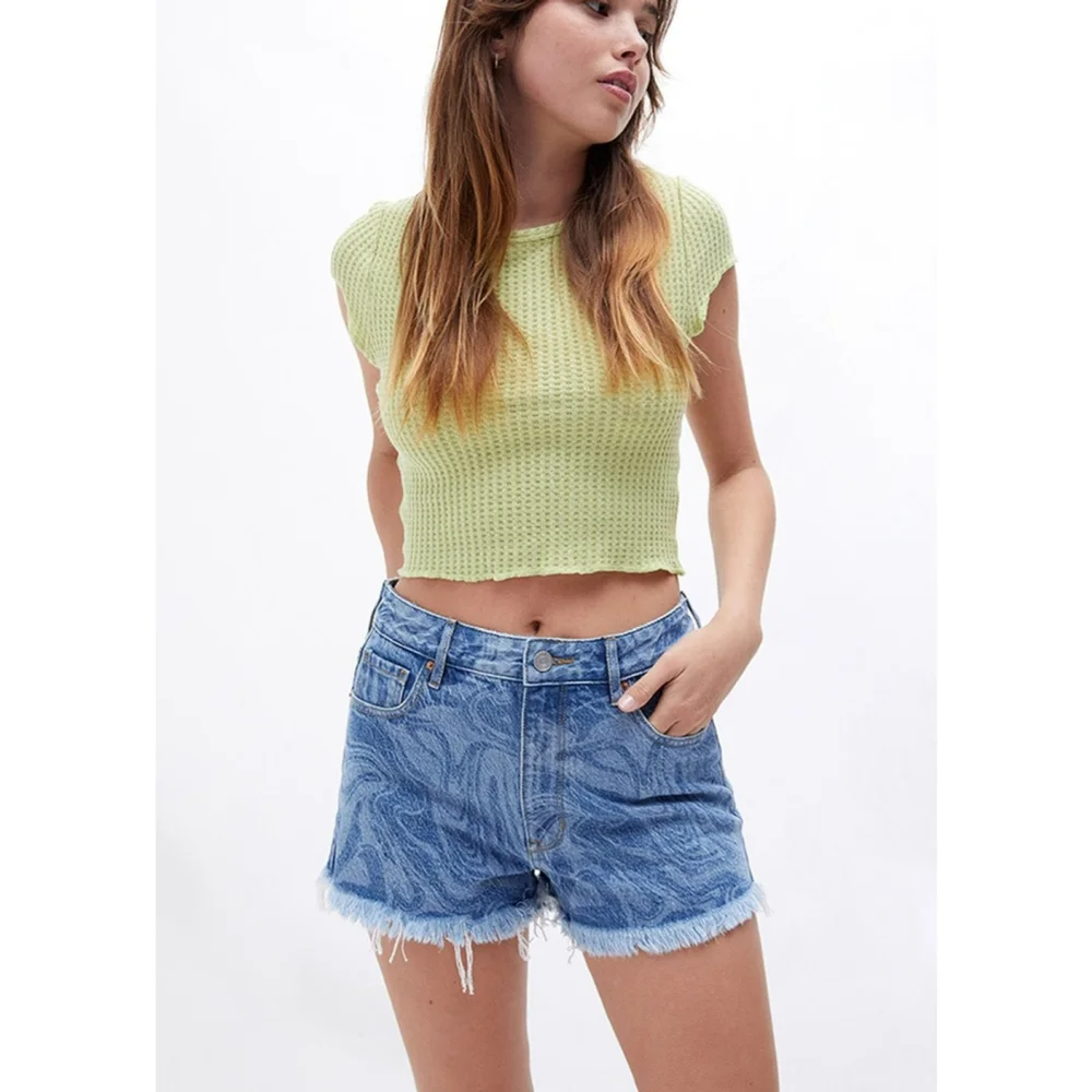 PacSun Swirl Print Denim High Waisted Shorts Size 23